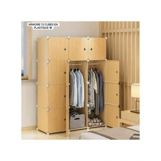 Armoire Penderie 3 Battants Plastique -Beige Armoire Penderie 3 Battants Plastique -Beige