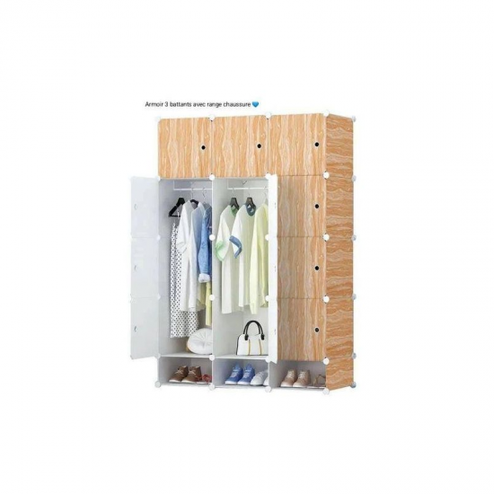 Armoire Penderie 3 Battants Plastique -Beige Armoire Penderie 3 Battants Plastique -Beige