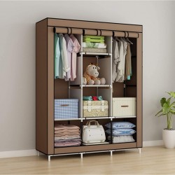 Armoire en Tissu - 3 Battants - 130 x 45 x 175 cm - Marron