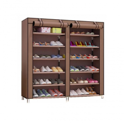 Rangement chaussures en tissu 2 battants - Marron Rangement chaussures en tissu 2 battants - Marron
