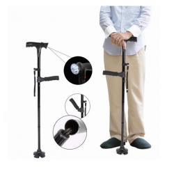 Canne pliable avec deuxième poignée pivotante et éclairage LED intégré Canne pliable avec deuxième poignée pivotante et éclairage LED intégré