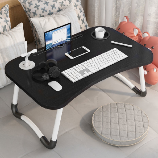 Table d'ordinateur pliable avec câble et port USB Noir